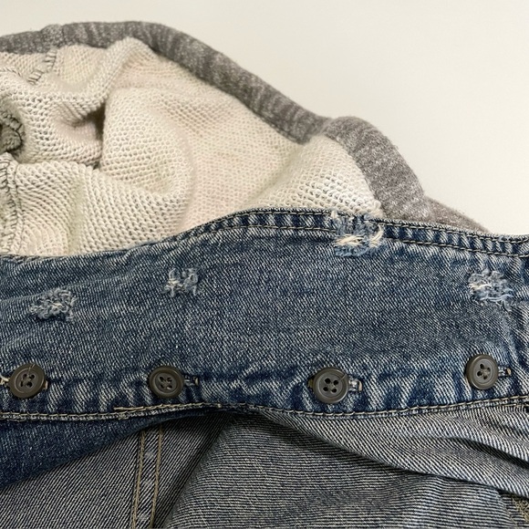 Free People Throwback Distressed Denim Knit Hooded Jacket Medium - Picture 13 of 16
